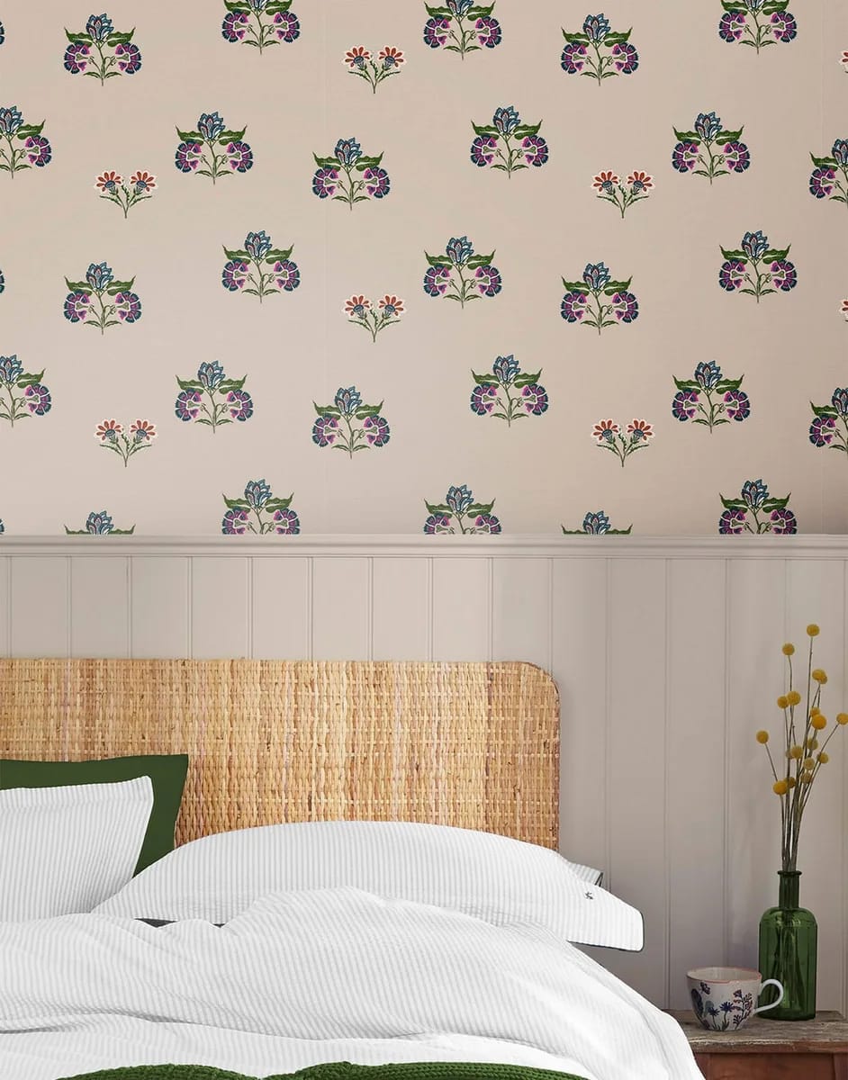 Indienne Block Print Dawn Wallpaper roomset
