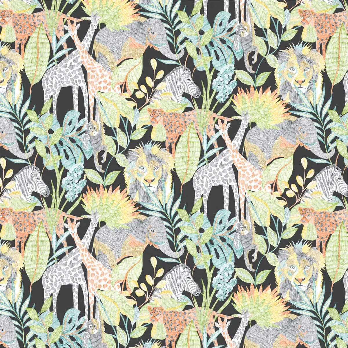 Into The Wild Midnight Jungle Wallpaper roomset