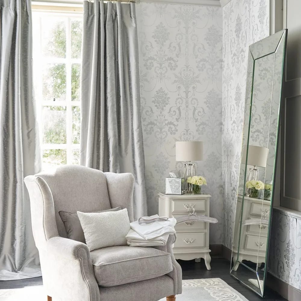 Josette Metallic Silver Wallpaper roomset