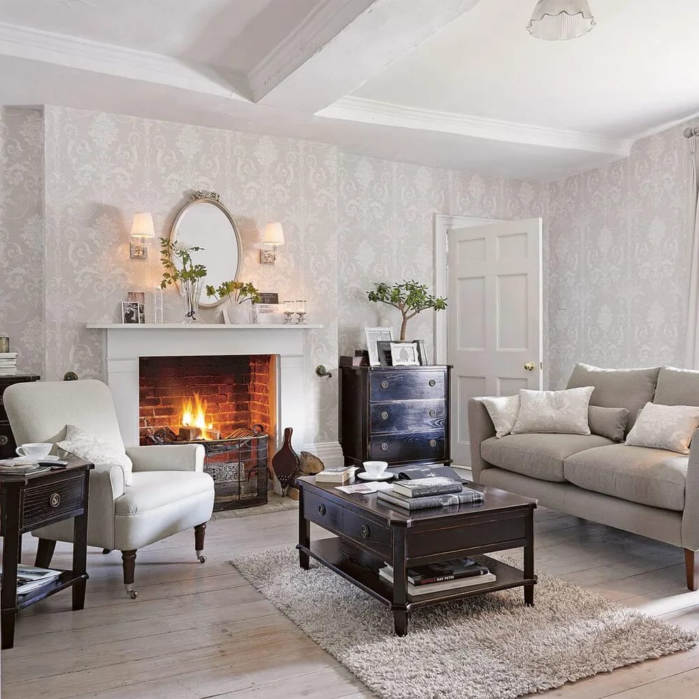 Josette White & Dove Grey Wallpaper roomset