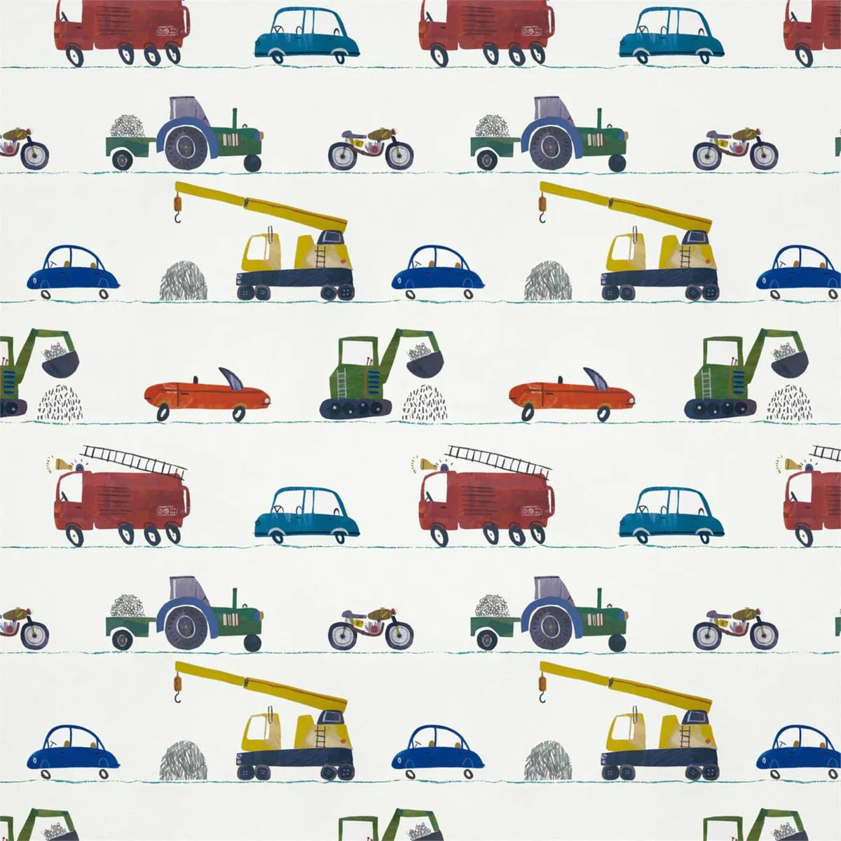 Just Keep Trucking Tomato/Marine/Gecko Wallpaper roomset