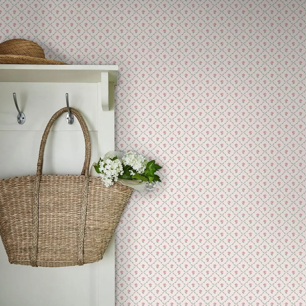 Kate Coral Pink Wallpaper roomset