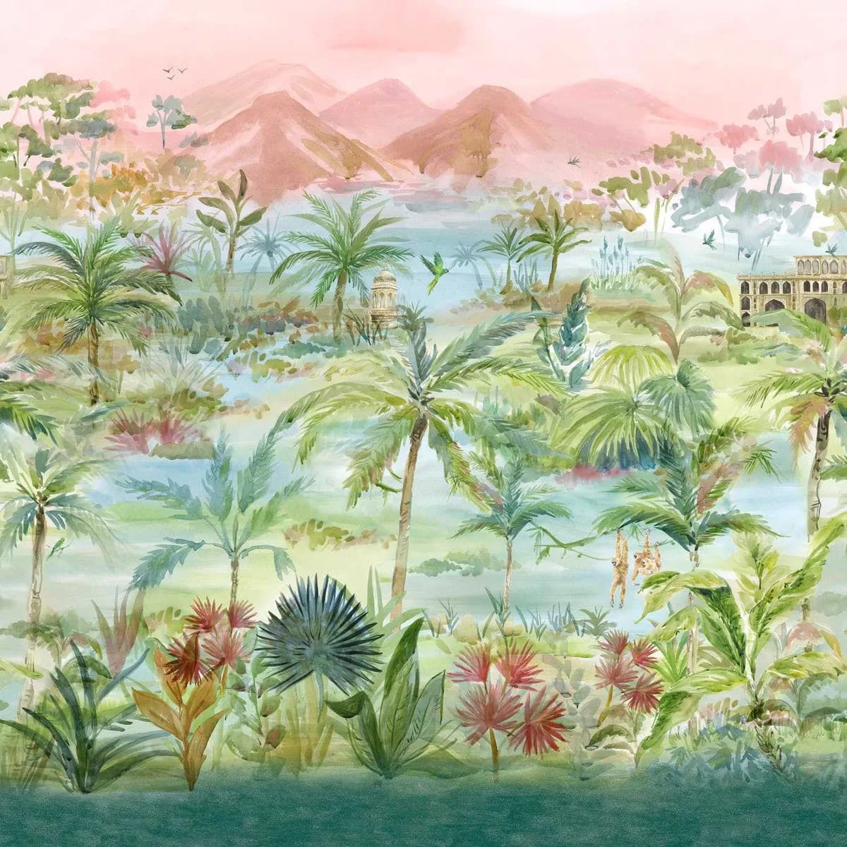 Kerala Teal Wallpaper roomset