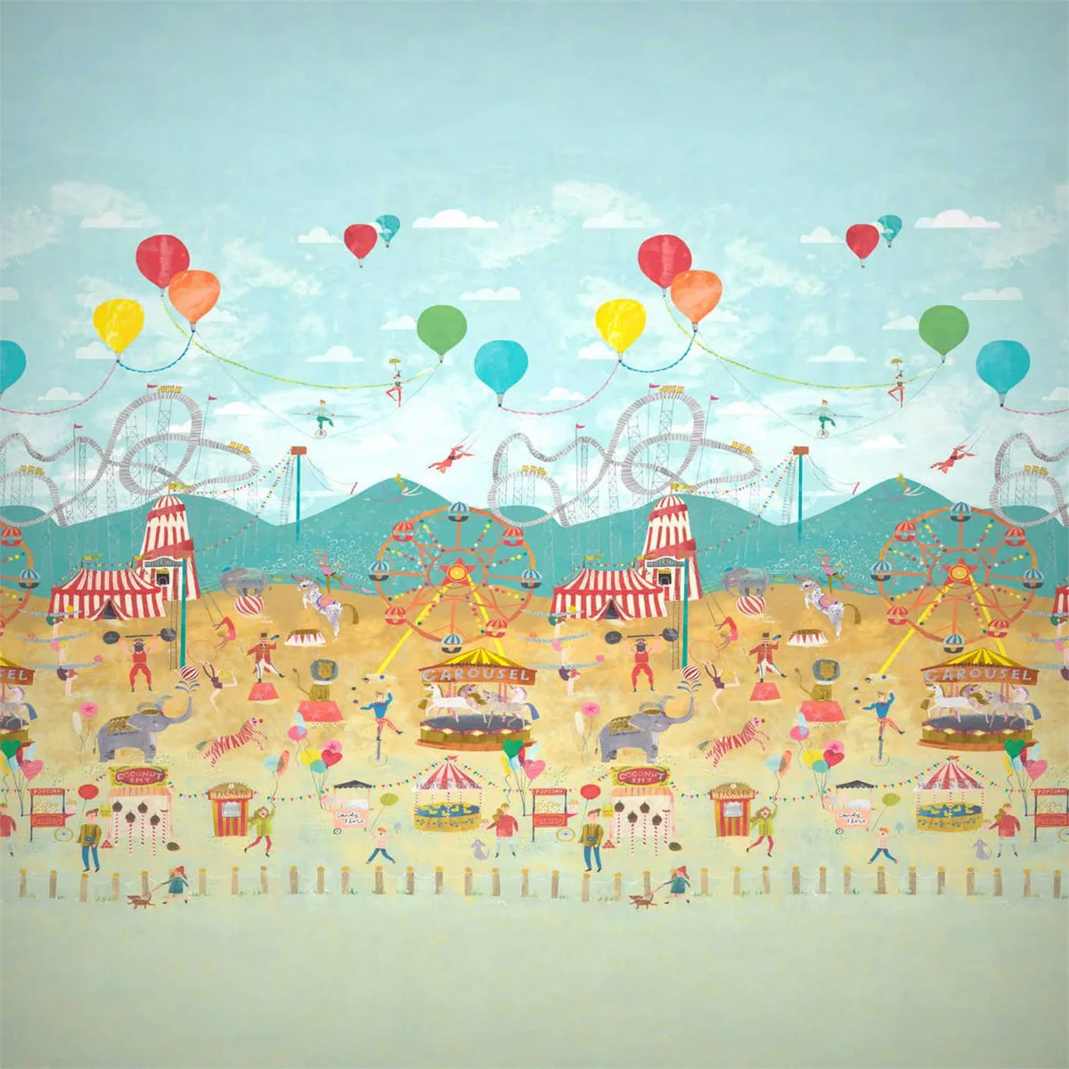 Lifes A Circus Carousel Wallpaper roomset