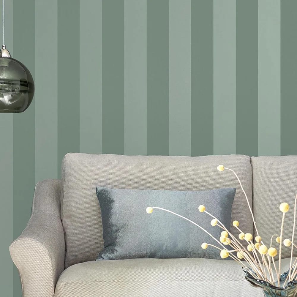 Lille Pearlescent Stripe Jade Green Wallpaper roomset