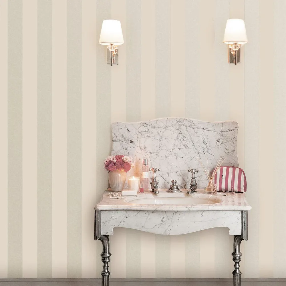 Lille Pearlescent Stripe Linen Wallpaper roomset