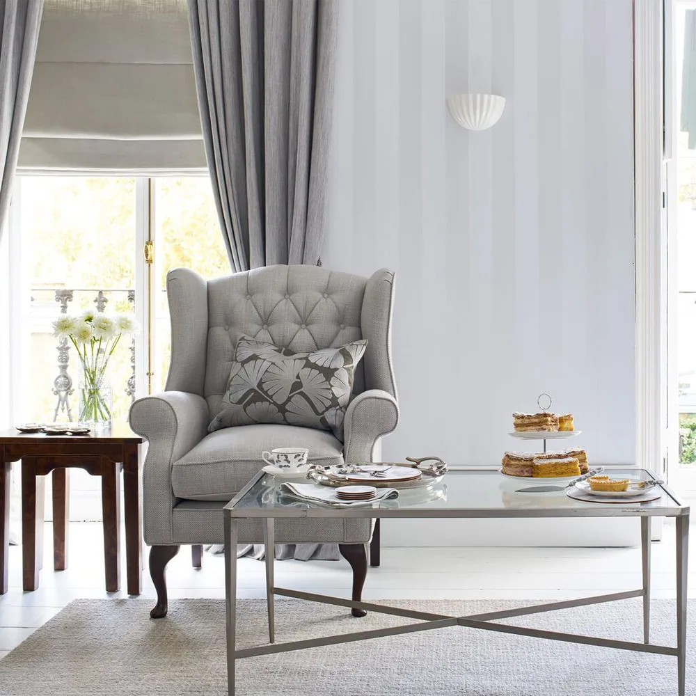 Lille Pearlescent Stripe Silver Wallpaper roomset