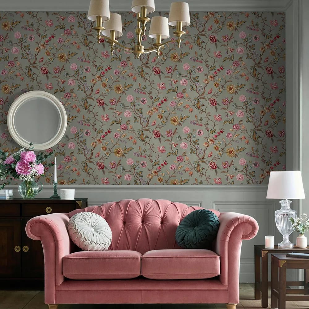 Lingmell Trail Antique Green Wallpaper roomset
