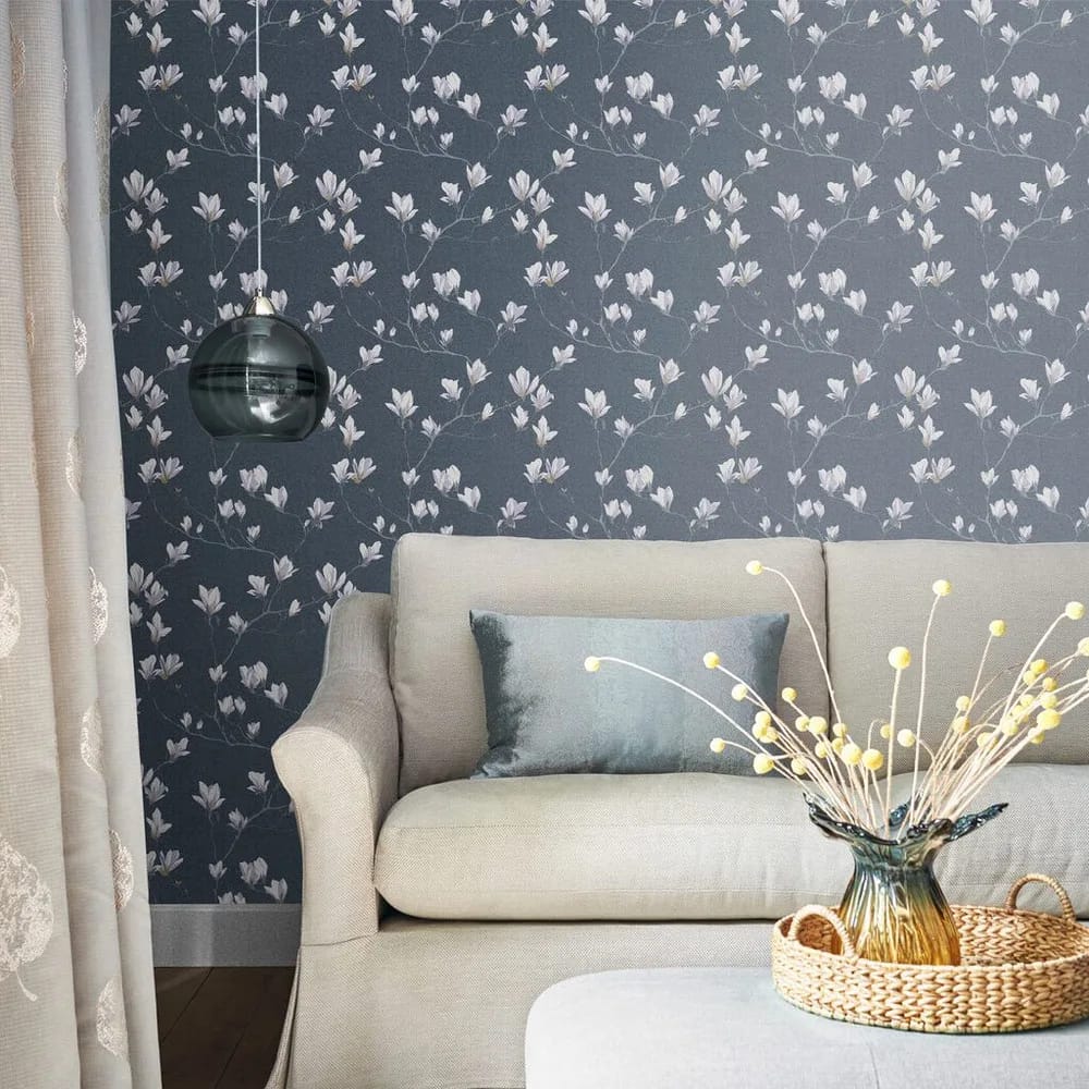 Magnolia Grove Dusky Seaspray Wallpaper roomset