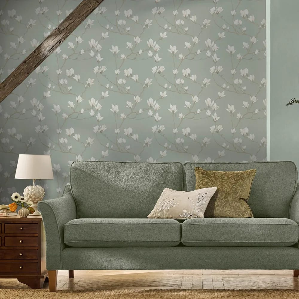 Magnolia Grove Pale Eau De Nil Wallpaper roomset
