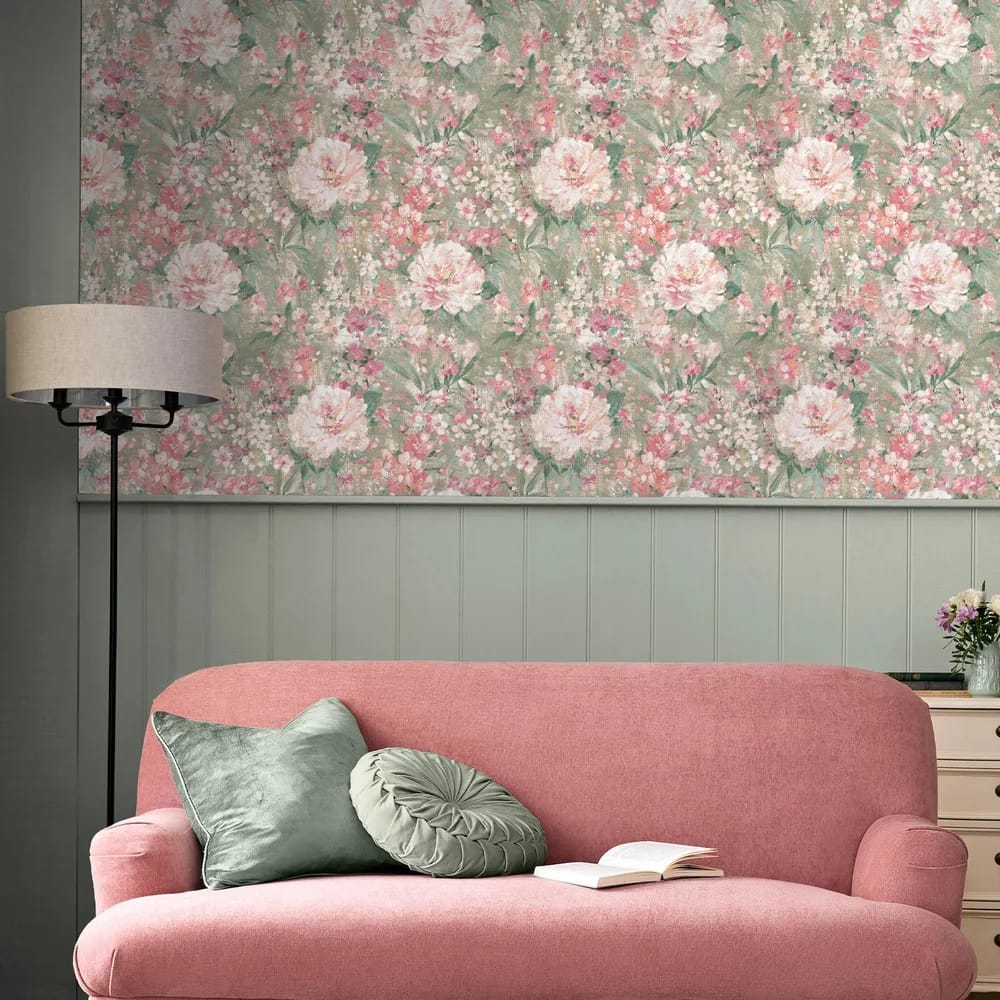 Mayville Hedgerow Green Wallpaper roomset