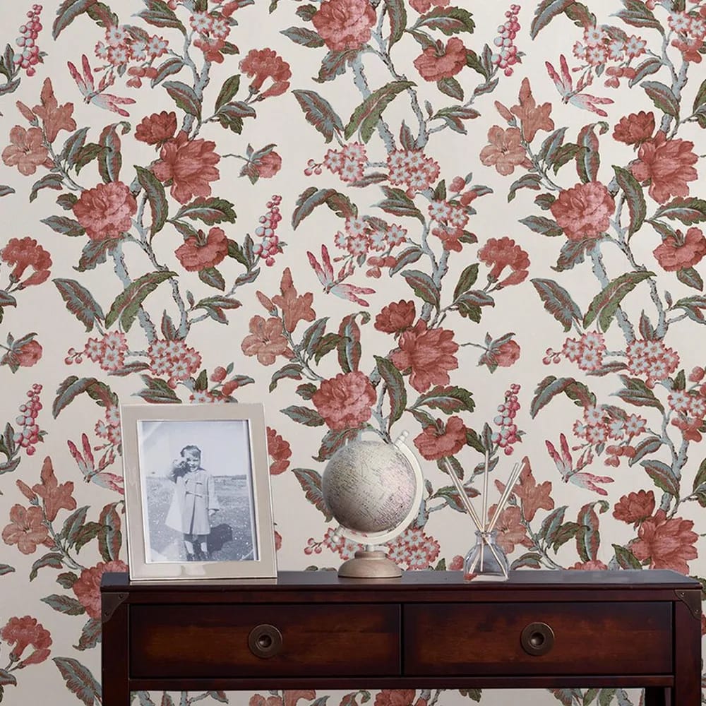Minera Crimson Red Wallpaper roomset