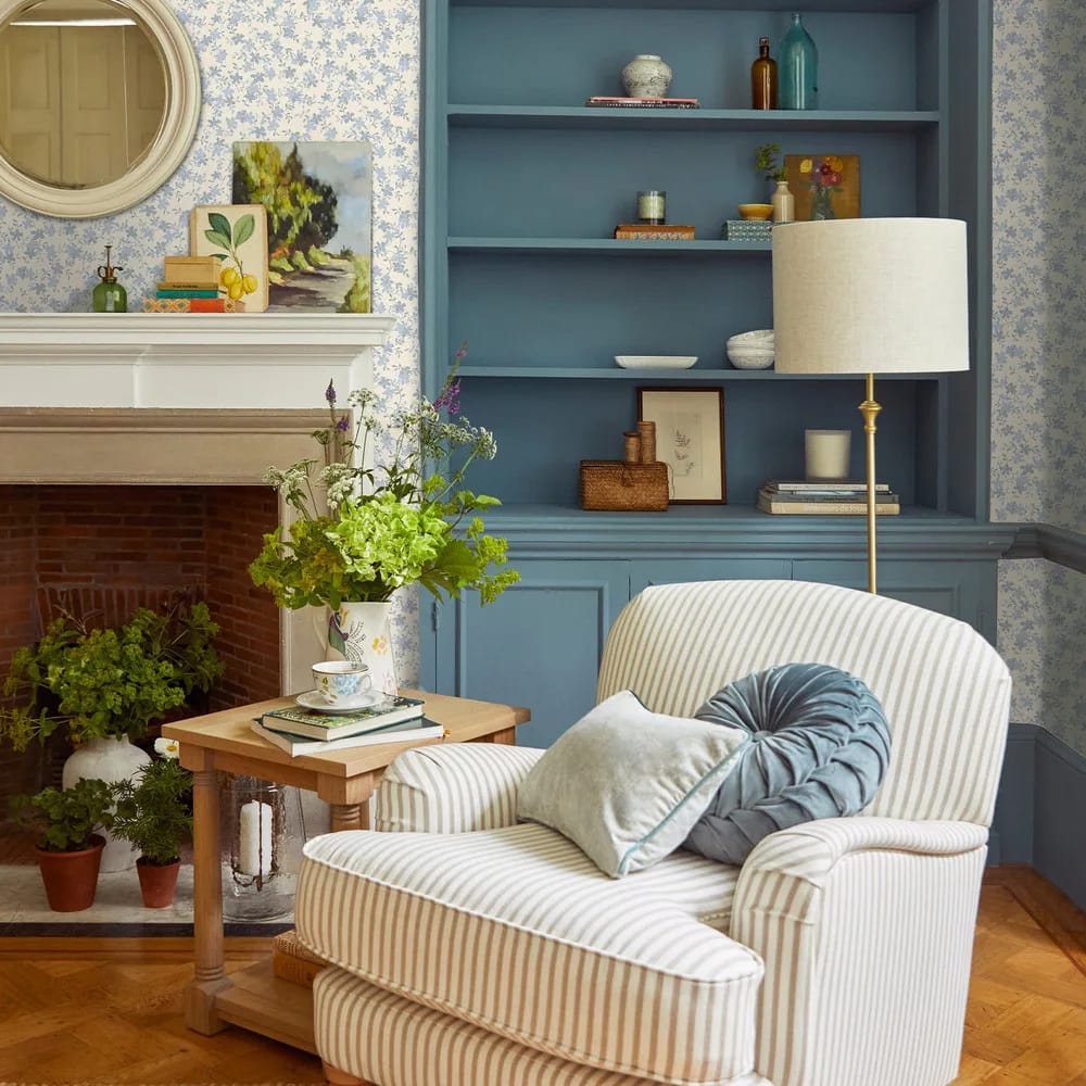 Misterton Trail Pale Seaspray Blue Wallpaper roomset
