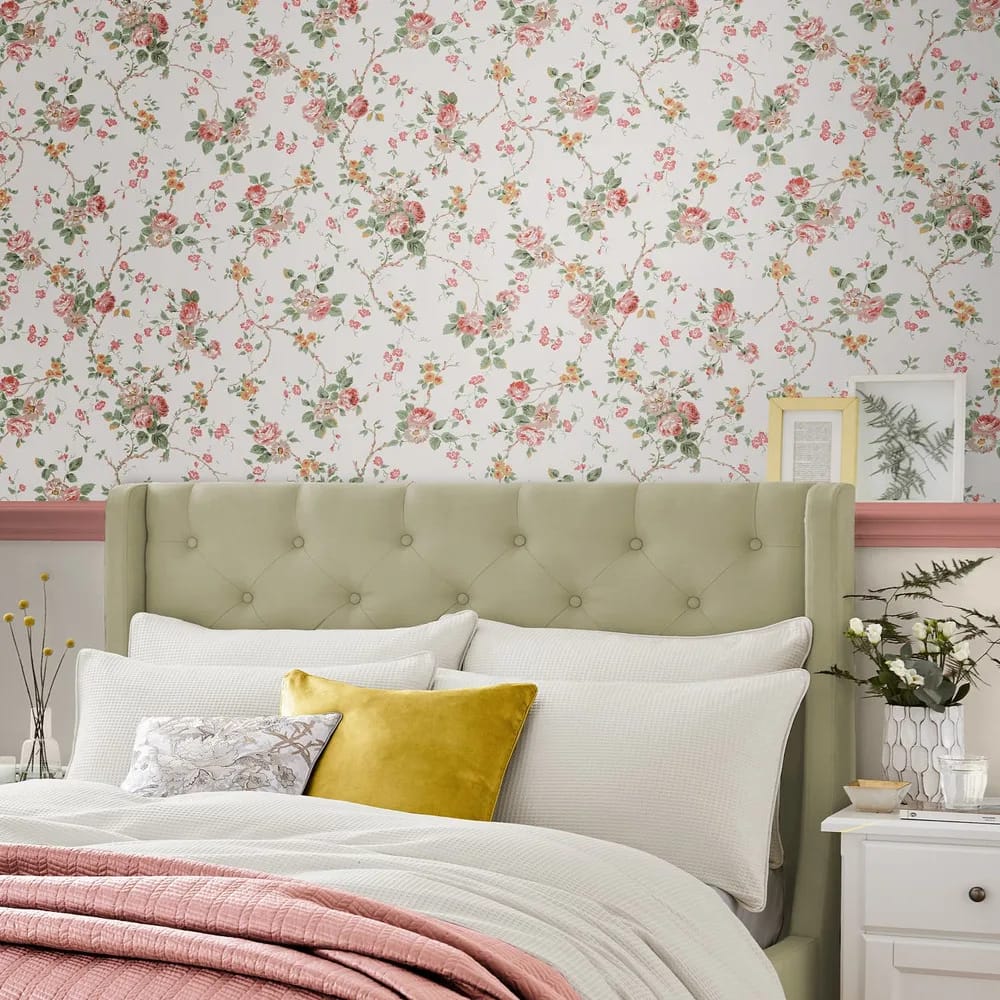Mountney Garden Antique Pink Wallpaper roomset