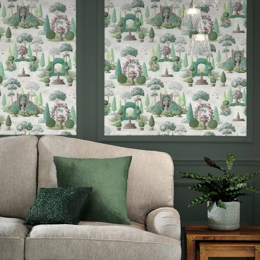Naunton Folly Fern Green Wallpaper roomset