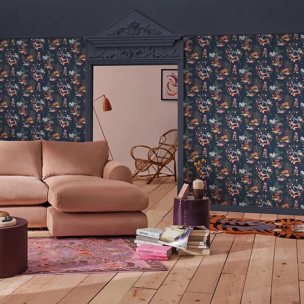 Painted Kingdom Navy Wallpaper roomset