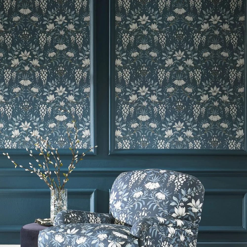 Parterre Dark Seaspray Wallpaper roomset