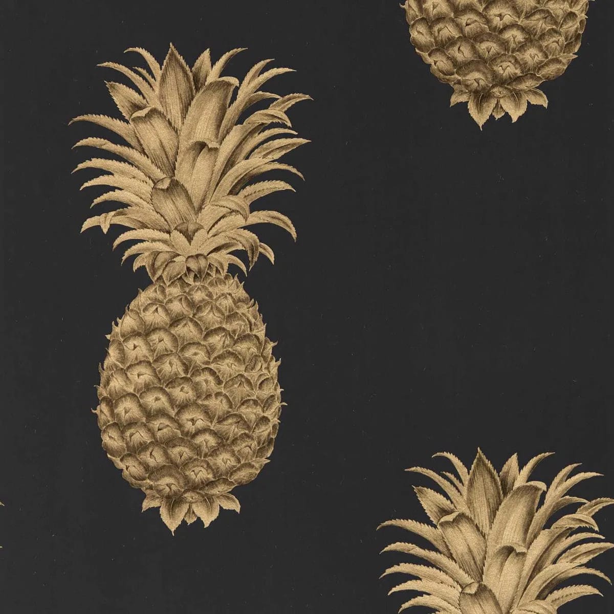 Pineapple Royale Graphite/Gold Wallpaper roomset