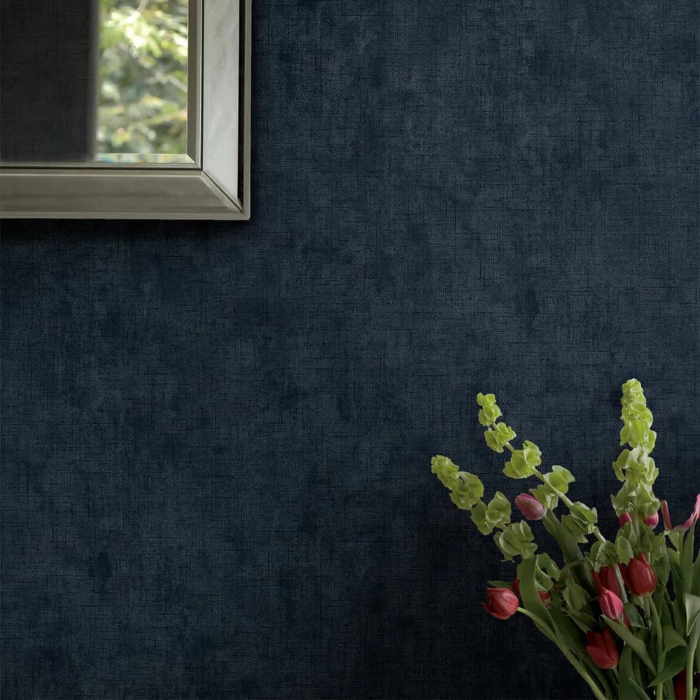 Plain Midnight Seaspray Wallpaper roomset