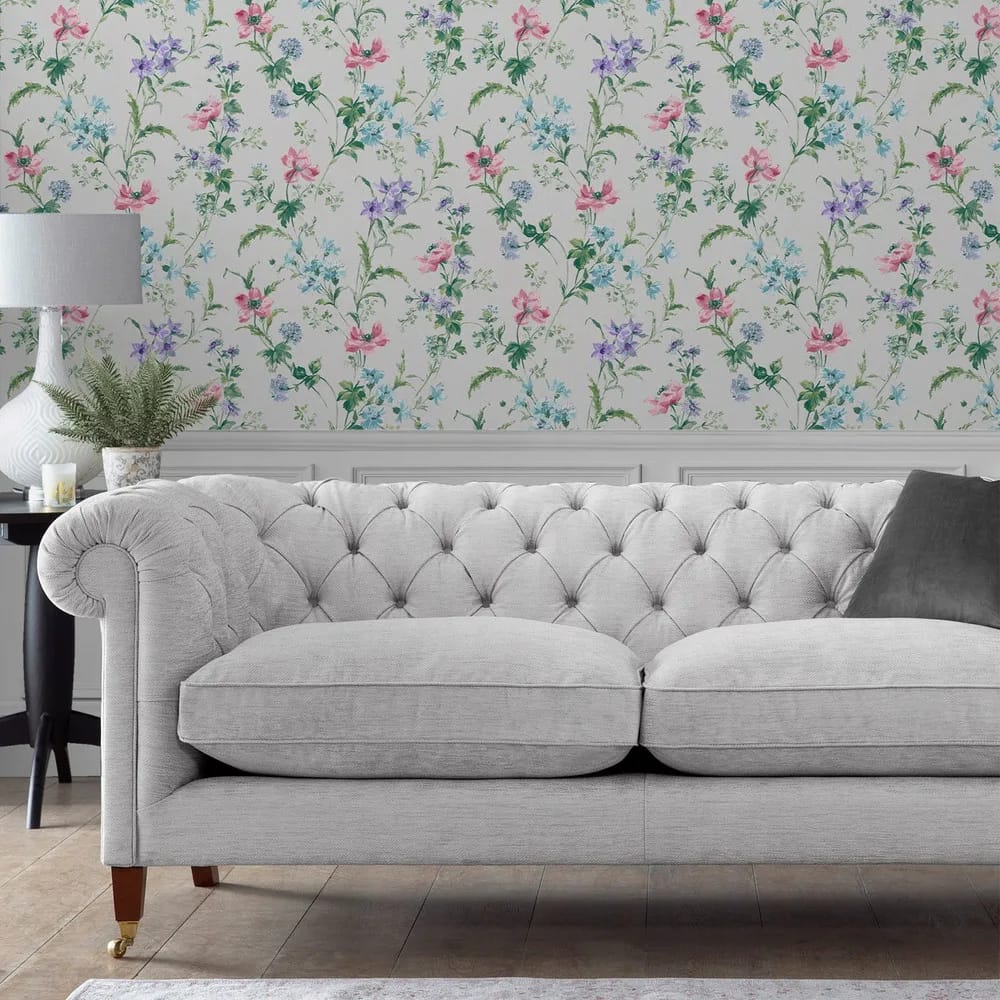 Poppy Meadow Pale Violet Wallpaper roomset