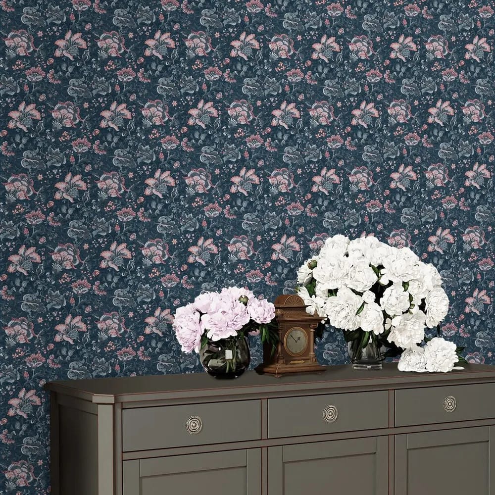 Portia Dark Seaspray Wallpaper roomset