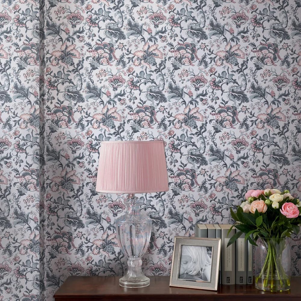 Portia Pale Slate Wallpaper roomset