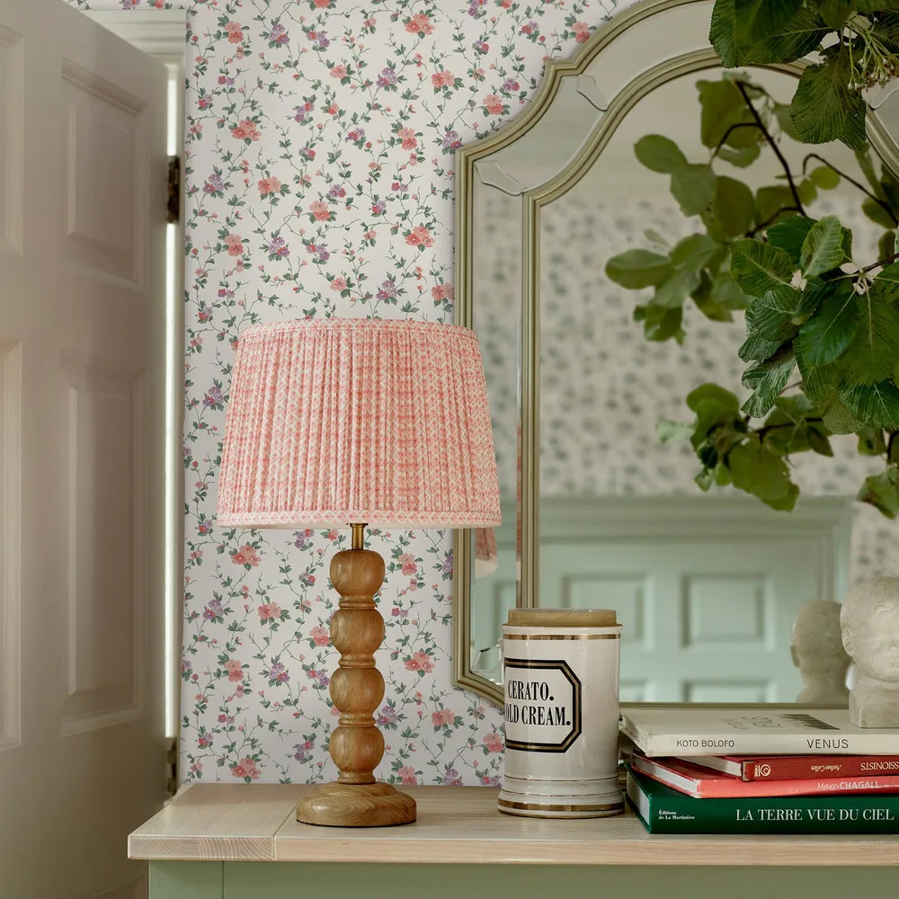 Priory Coral Pink Wallpaper roomset