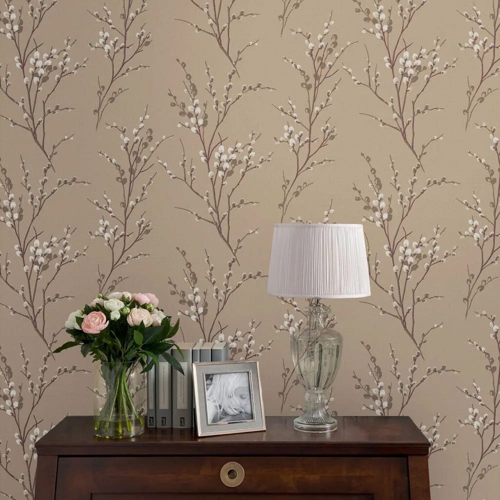 Pussy Willow Natural Wallpaper roomset
