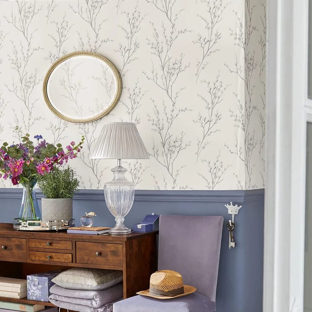 Pussy Willow Steel Wallpaper roomset