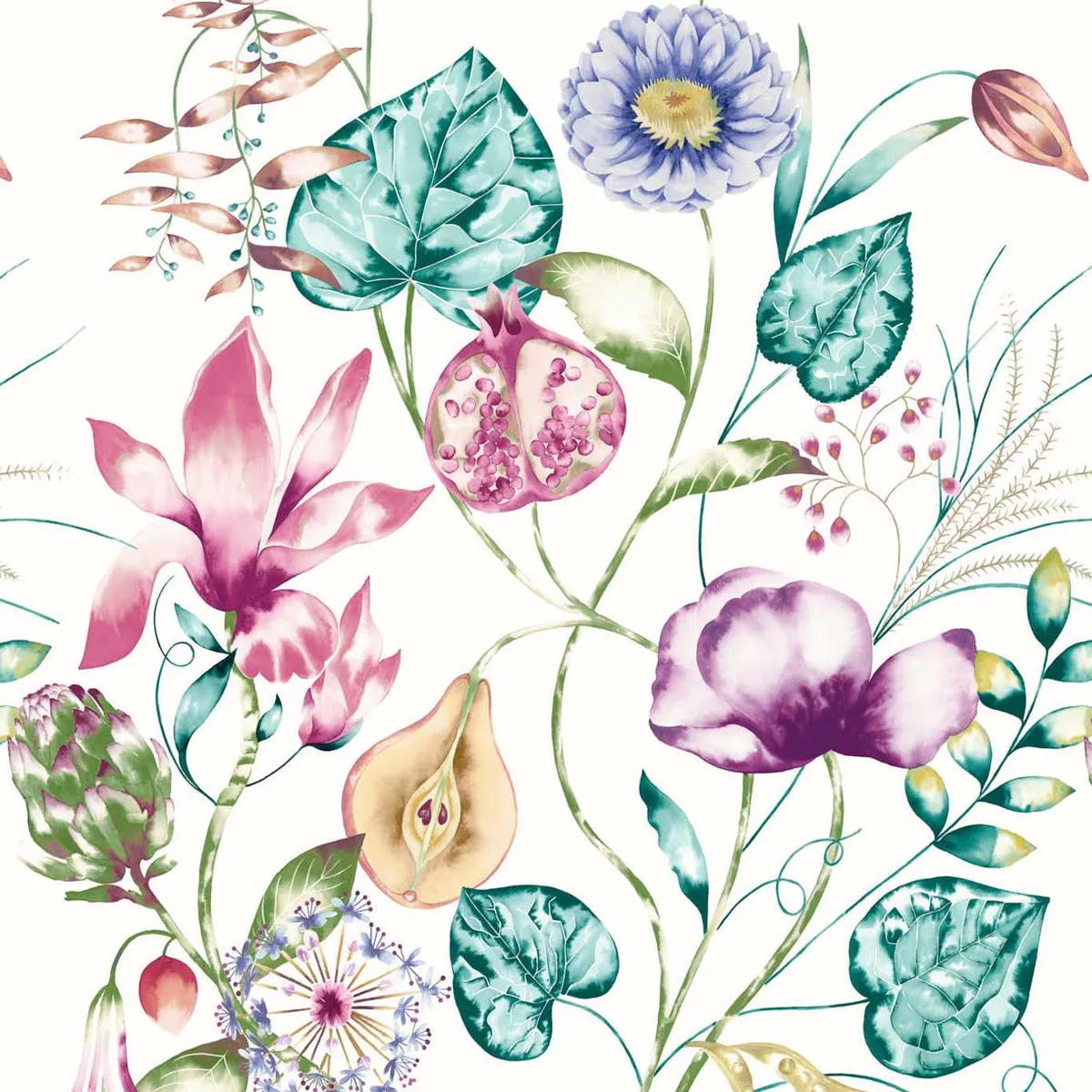 Quintessence Lagoon/Cerise Wallpaper roomset