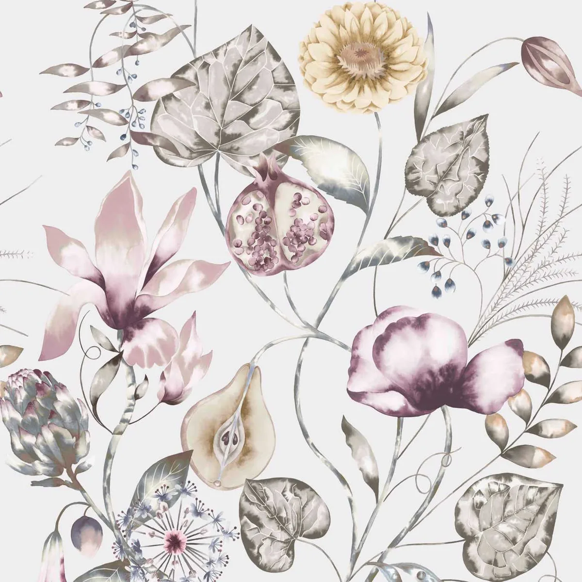 Quintessence Ochre/Olive/Heather Wallpaper roomset