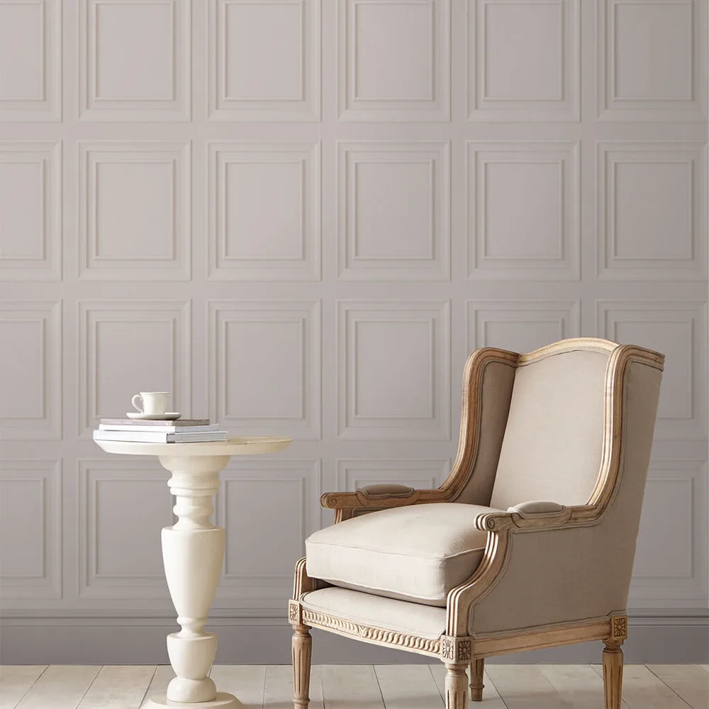 Redbrook Wood Panel Dove Grey Wallpaper roomset