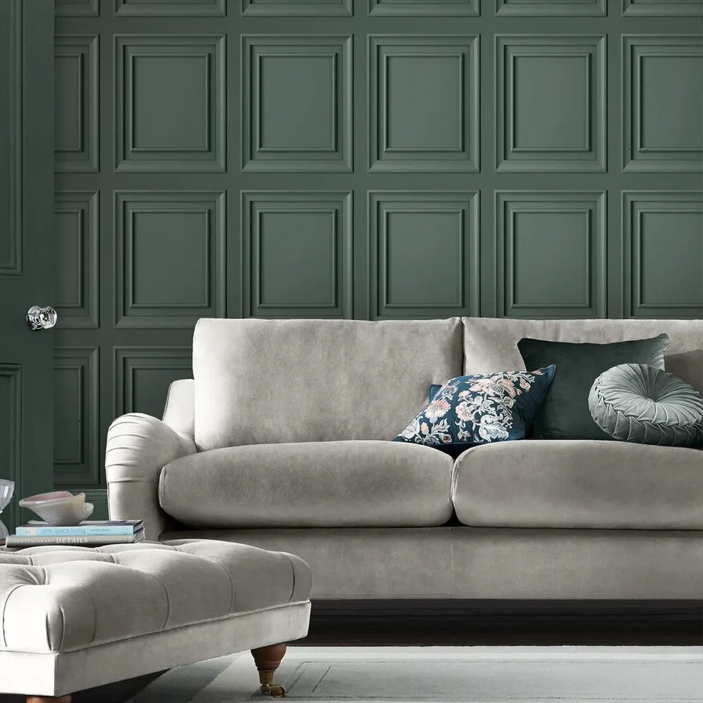 Redbrook Wood Panel Fern Green Wallpaper roomset