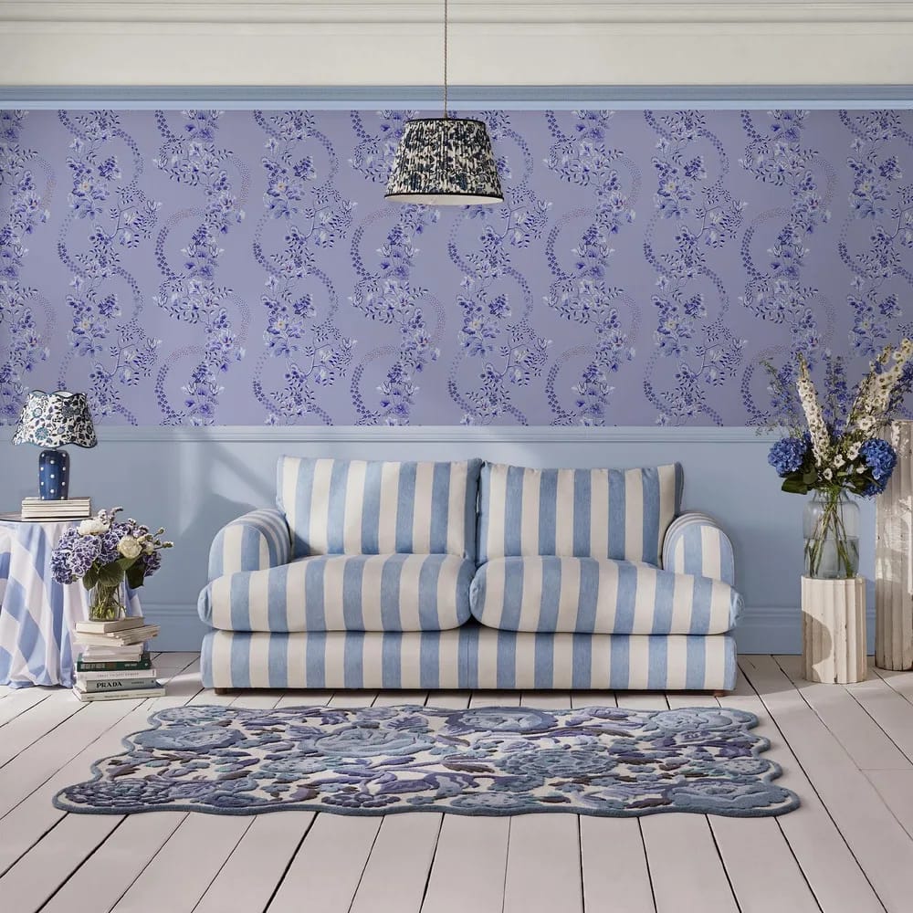 Road Floral Dusky Blue Wallpaper roomset