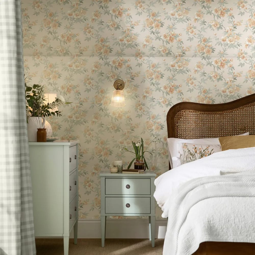 Rosamund Apricot Wallpaper roomset