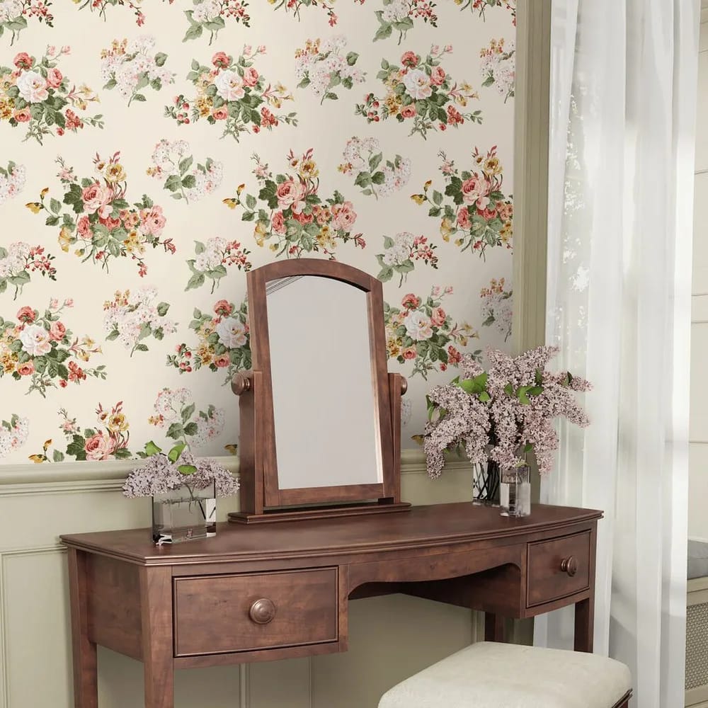 Rosemore Pale Sable Wallpaper roomset