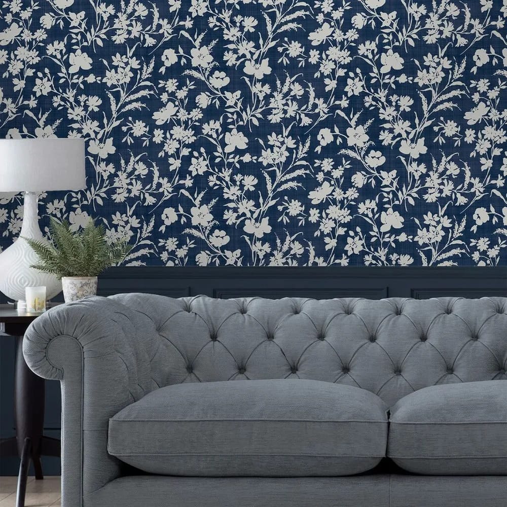 Rye Midnight Seaspray Blue Wallpaper roomset