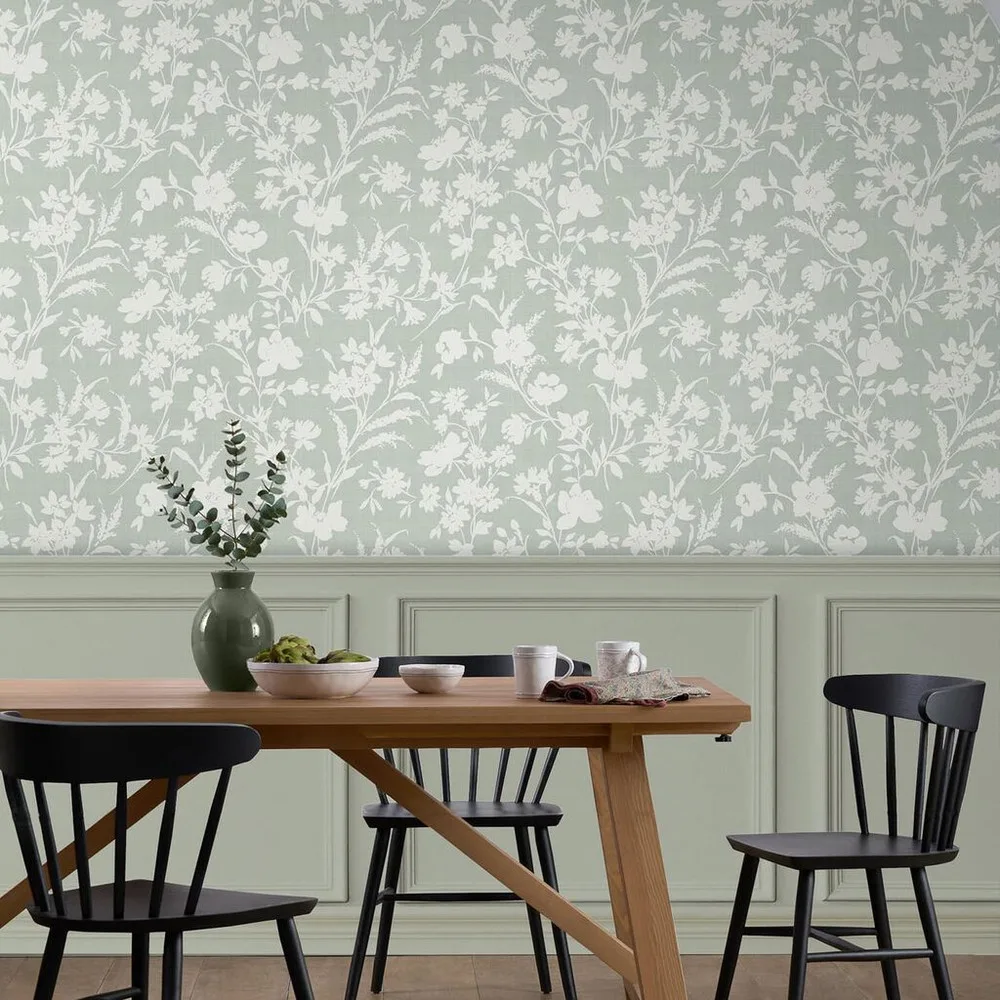 Rye Sage Green Wallpaper roomset