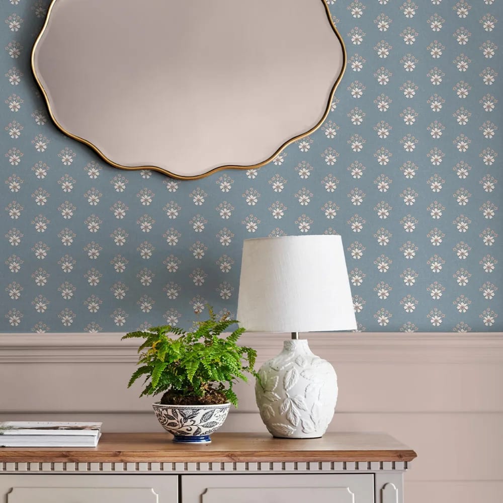 Semington Floral Geo Newport Blue Wallpaper roomset