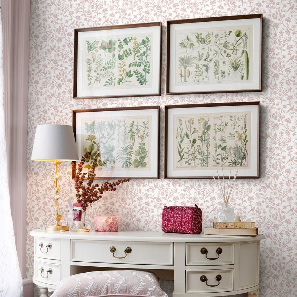Shepherd's Purse Dark Blush Wallpaper roomset