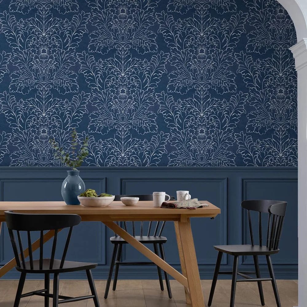 Silchester Midnight Seaspray Blue Wallpaper roomset