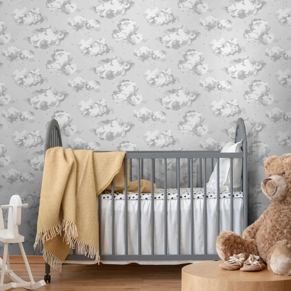 Silver Linings Neutral Wallpaper roomset