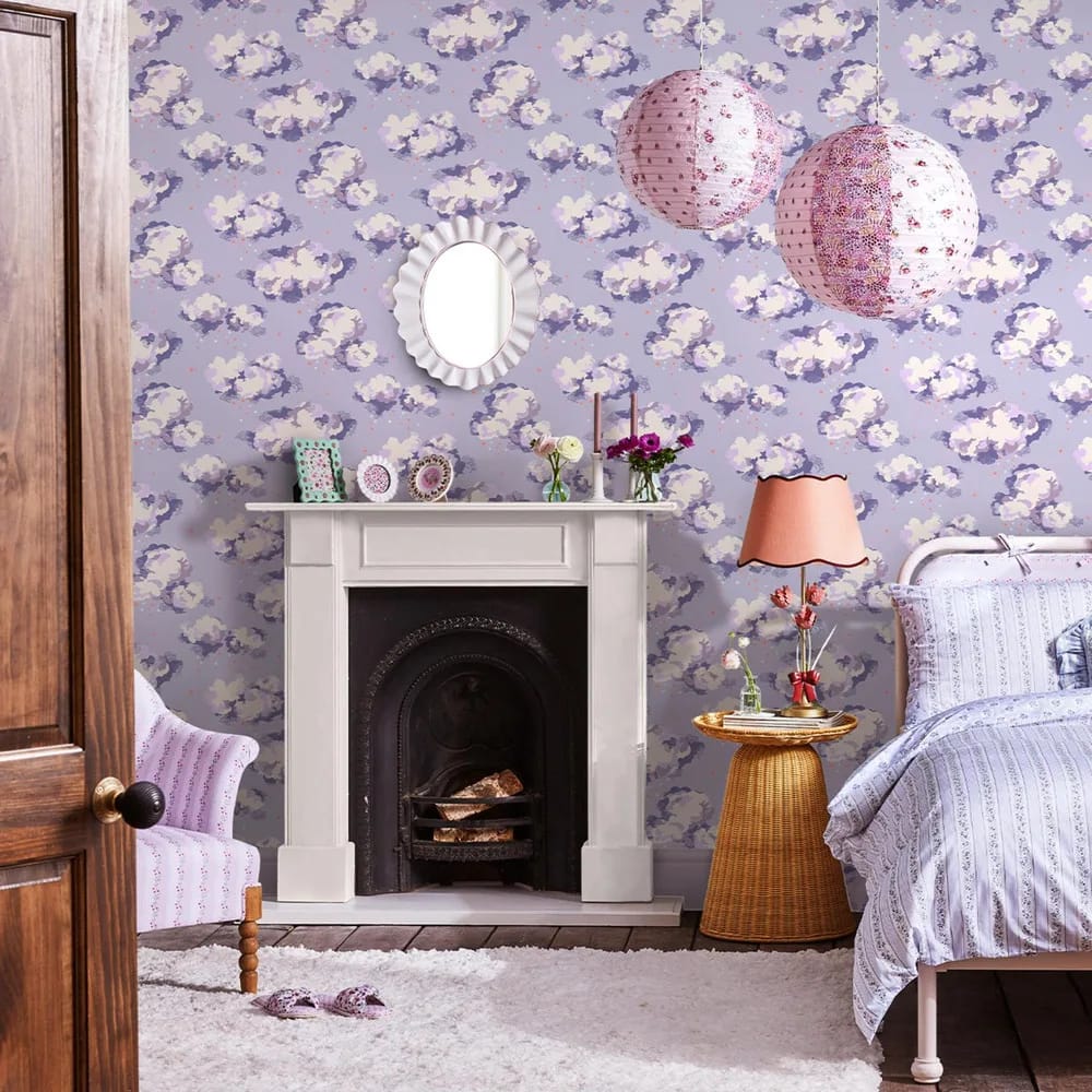 Silver Linings Violet Wallpaper roomset