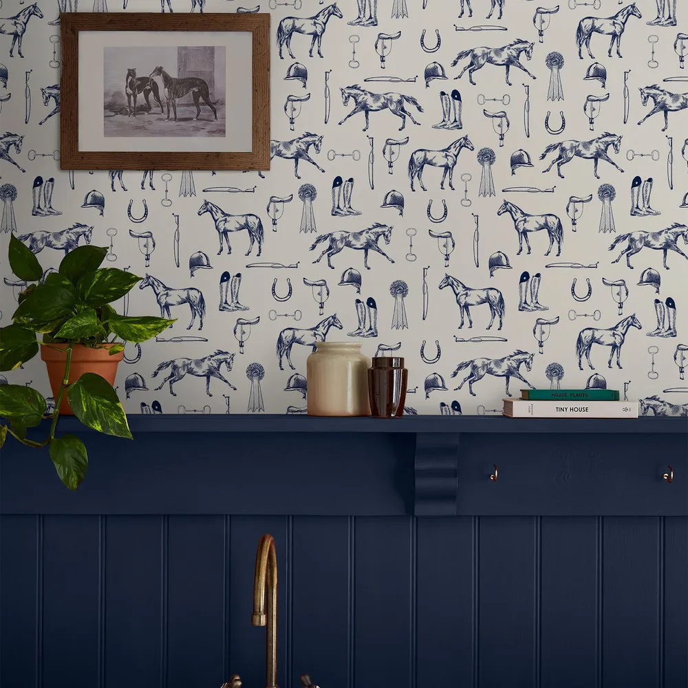 Sketched Equestrian Wallpaper roomset