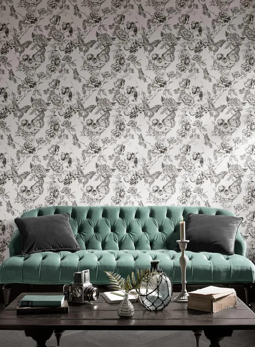 Skull Roses Wallpaper roomset