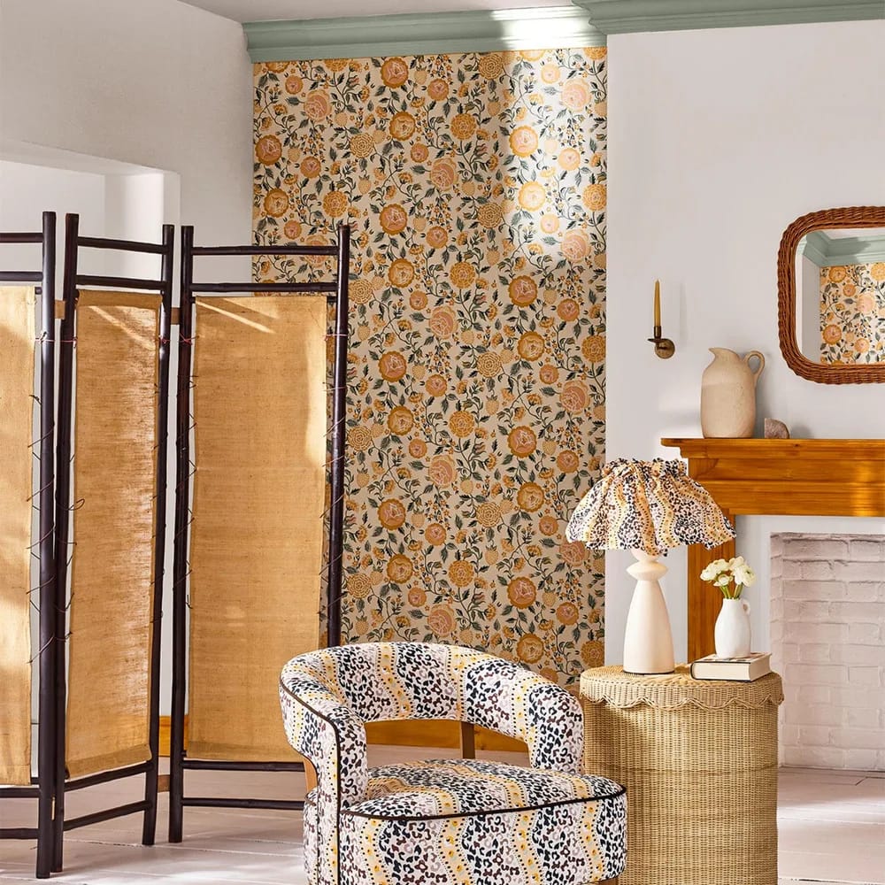 Strawberry Garden Yellow Wallpaper roomset