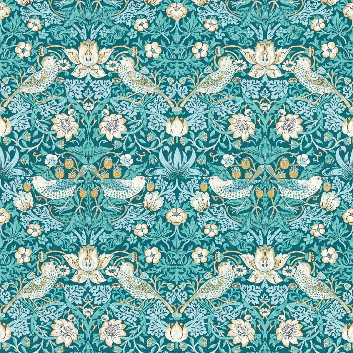 Strawberry Thief Wallpaper — Teal
