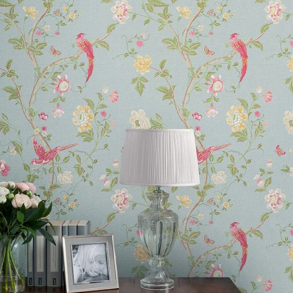 Summer Palace Duck Egg Wallpaper roomset