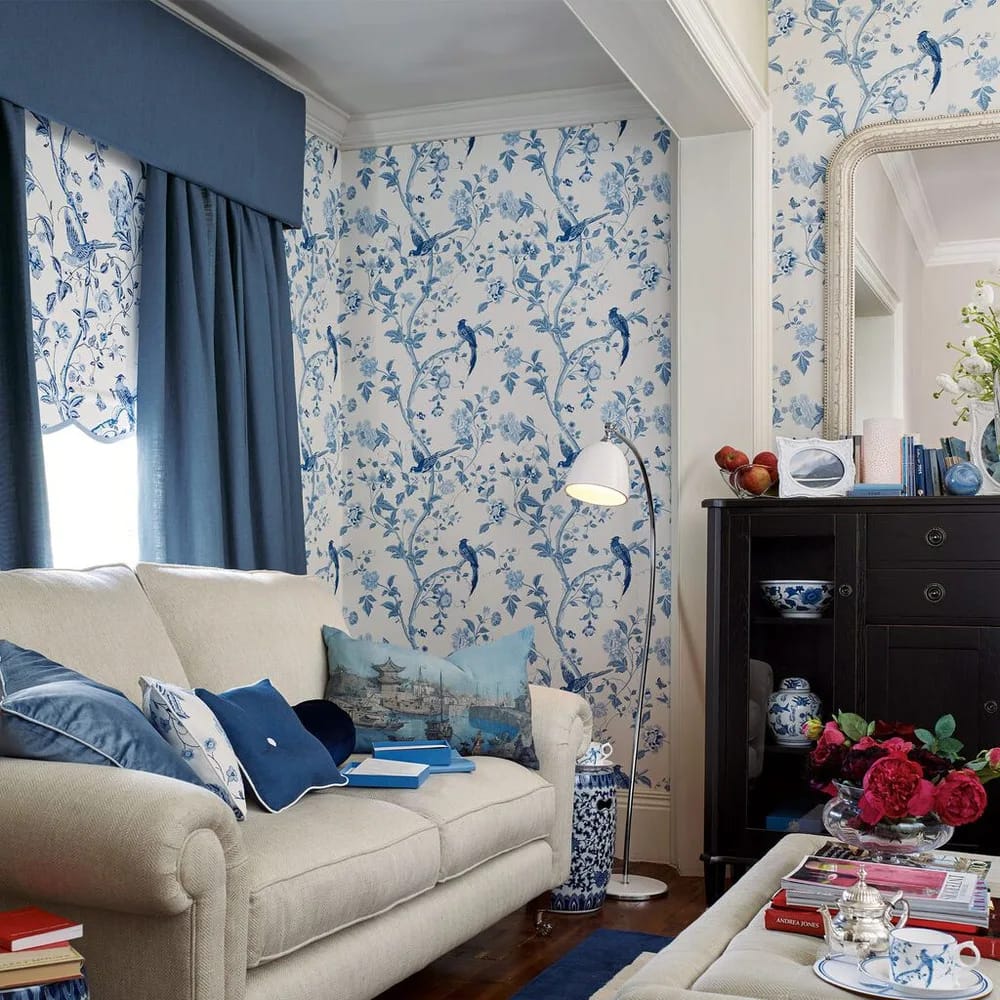 Summer Palace Royal Blue Wallpaper roomset
