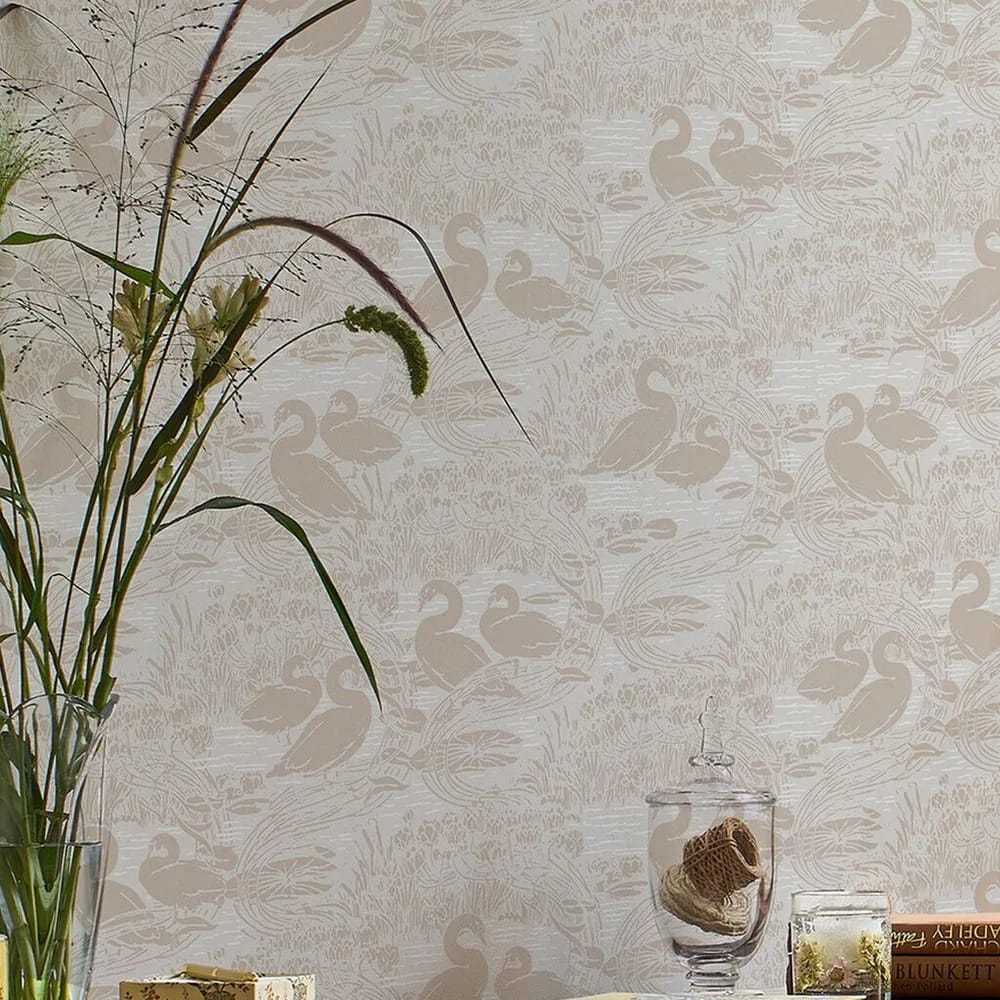 Swans Dove Grey Wallpaper roomset